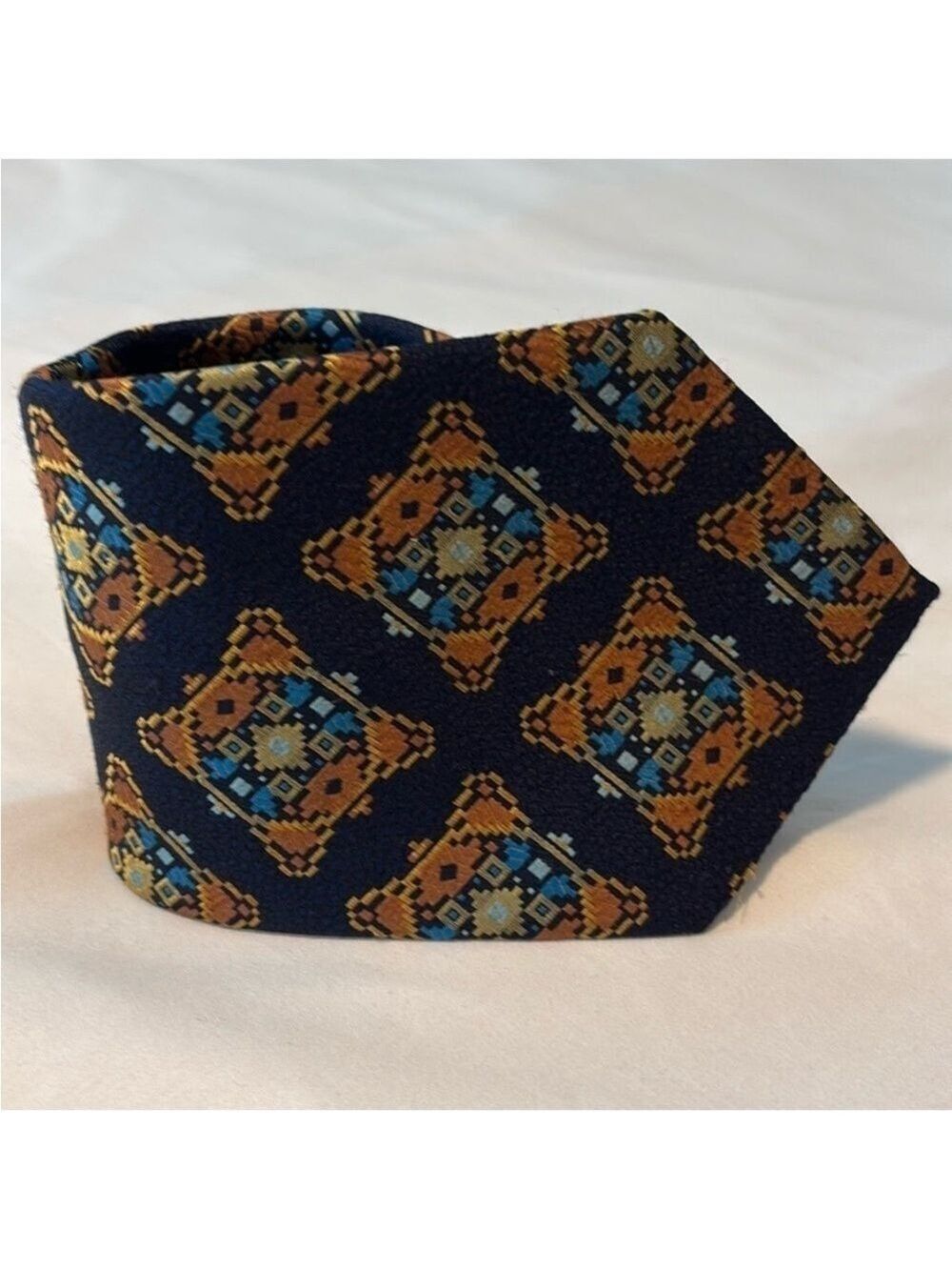 LANVIN neck tie men's tie navy blue brown orange pattern wide style